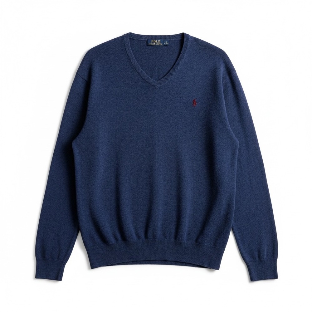 Polo Ralph Lauren Mens V Neck Navy Blue Pima Cotton‎ Sweater XL
